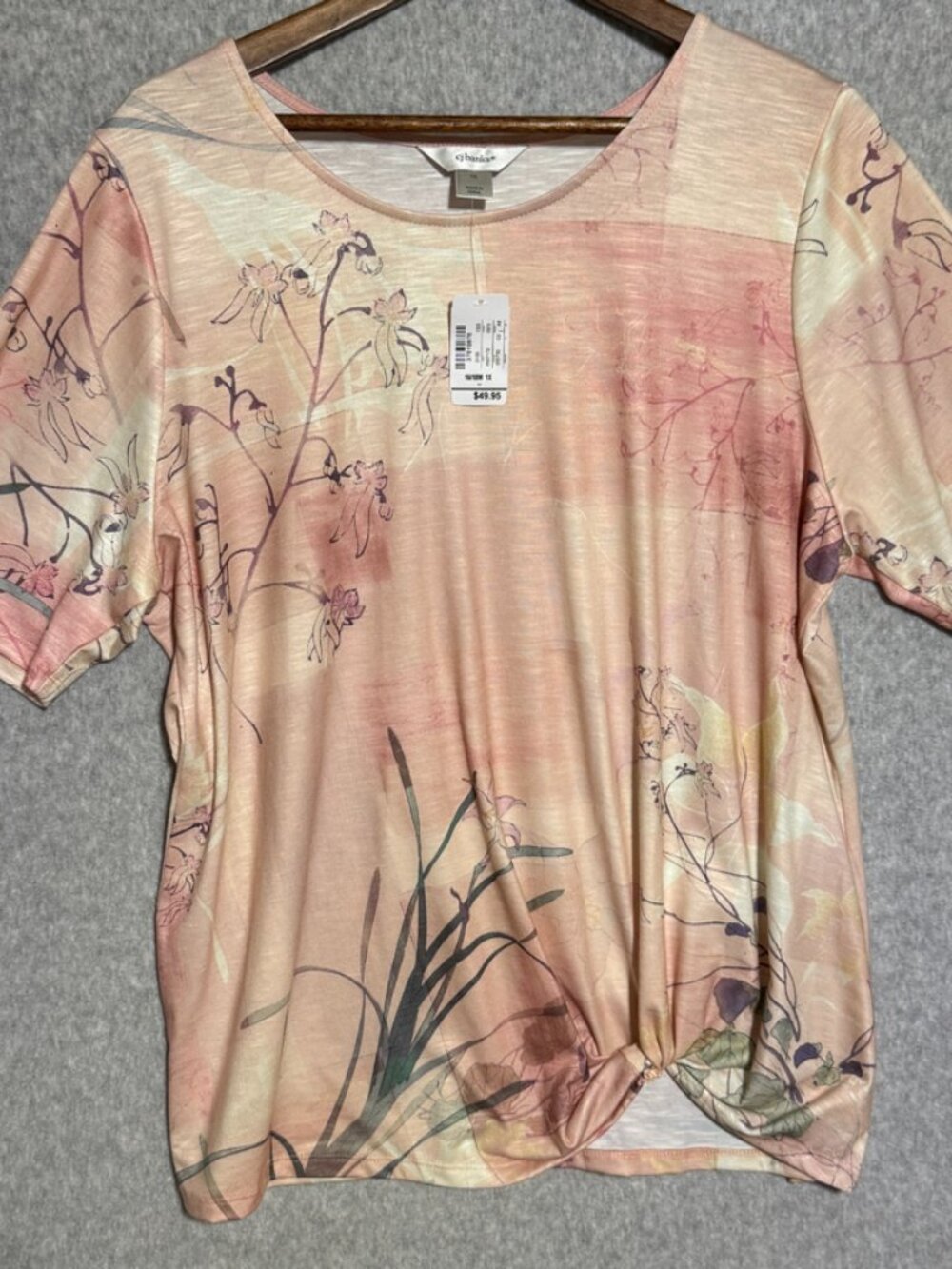 CJ Banks Shirt Womens 1X Pink Peach Floral NWT